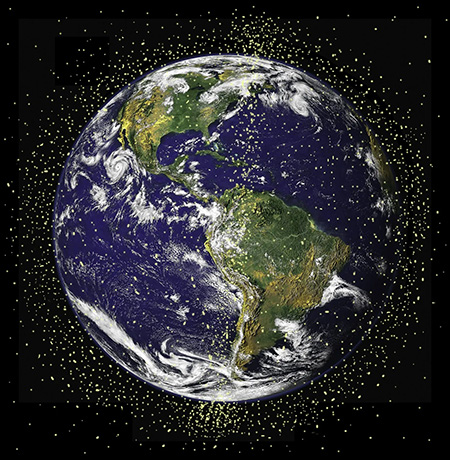 An artist's rendering of space debris floating around the Earth. (Image credit: Heather F. Riley/NASA)